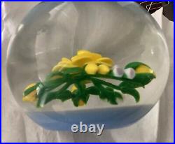 EXTRA LARGE Gorgeous VICTOR TRABUCCO Yellow FLOWER & BUDS Art Glass PAPERWEIGHT