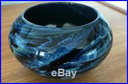 Early 1986 Josh Simpson signed New Mexico blue glass bowl
