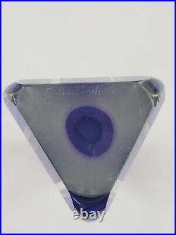 Ed Kachurik #K-68 Signed 99 Sculpture Art Glass Paperweight Purple & Blue VTG