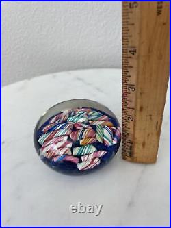 Ed Rithner Candy Cane Art Glass Paperweight Blue Bottom Millefiori OOAK