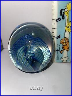 Eickholt Signed 1995 Iridescent Art Glass Paperweight Blue Swirl WSCH