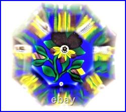 Elongated ELEGANT Bob BANFORD Fancy FLUTE Cut PANSY FLOWER Art Glass PAPERWEIGHT