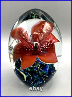 Eric Brakken Art Glass Paperweight 5.5 Orchid Design Signed 1993