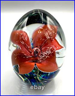 Eric Brakken Art Glass Paperweight 5.5 Orchid Design Signed 1993