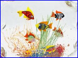 FANTASTIC MURANO ART GLASS AQUARIUM SIGNED BY ARTIST 7 3/4in. 6 FISH EUC