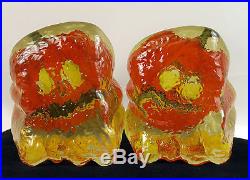 Fenton Art Glass Crystal Paperweights (Two) with Halloween Pumpkin Design