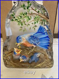 Fenton Art Glass Iceberg Paperweight Bluebirds Limited 3 Of 13 Jk Spindler HP