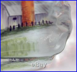 Fenton Art Glass OOAK Crystal Iceberg Paperweight with Handpainted Barn Scene