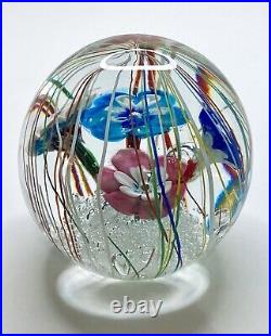 Ferro & Lazzarini Murano Glass Paperweight Flowers Streamers Lampwork Bullicante