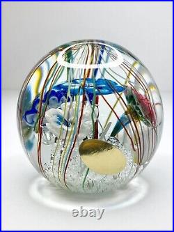 Ferro & Lazzarini Murano Glass Paperweight Flowers Streamers Lampwork Bullicante