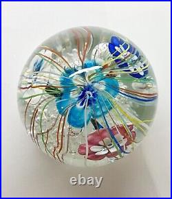 Ferro & Lazzarini Murano Glass Paperweight Flowers Streamers Lampwork Bullicante