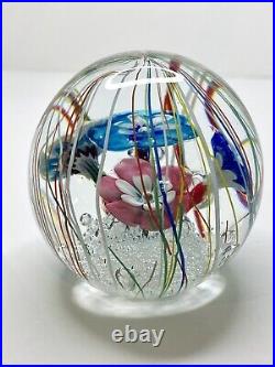 Ferro & Lazzarini Murano Glass Paperweight Flowers Streamers Lampwork Bullicante