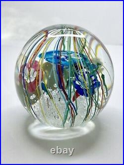 Ferro & Lazzarini Murano Glass Paperweight Flowers Streamers Lampwork Bullicante