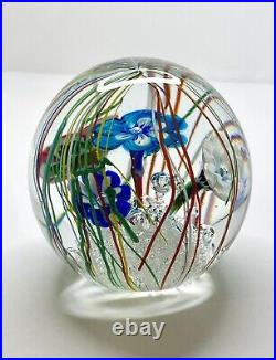 Ferro & Lazzarini Murano Glass Paperweight Flowers Streamers Lampwork Bullicante