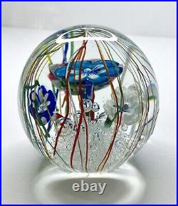 Ferro & Lazzarini Murano Glass Paperweight Flowers Streamers Lampwork Bullicante