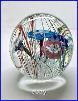 Ferro & Lazzarini Murano Glass Paperweight Flowers Streamers Lampwork Bullicante