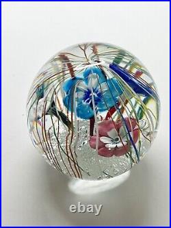 Ferro & Lazzarini Murano Glass Paperweight Flowers Streamers Lampwork Bullicante