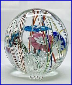 Ferro & Lazzarini Murano Glass Paperweight Flowers Streamers Lampwork Bullicante