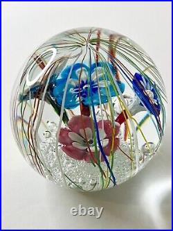 Ferro & Lazzarini Murano Glass Paperweight Flowers Streamers Lampwork Bullicante