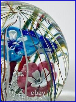 Ferro & Lazzarini Murano Glass Paperweight Flowers Streamers Lampwork Bullicante