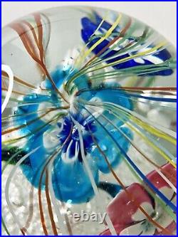 Ferro & Lazzarini Murano Glass Paperweight Flowers Streamers Lampwork Bullicante