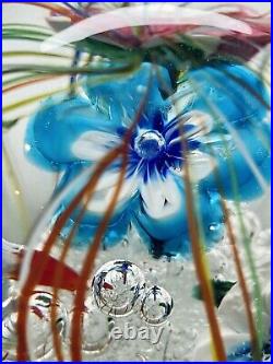 Ferro & Lazzarini Murano Glass Paperweight Flowers Streamers Lampwork Bullicante