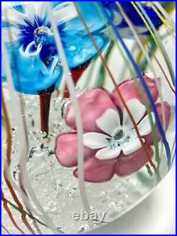 Ferro & Lazzarini Murano Glass Paperweight Flowers Streamers Lampwork Bullicante