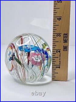 Ferro & Lazzarini Murano Glass Paperweight Flowers Streamers Lampwork Bullicante