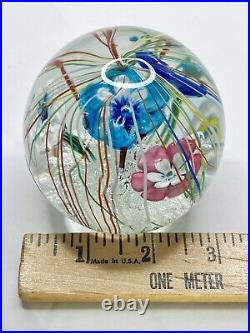 Ferro & Lazzarini Murano Glass Paperweight Flowers Streamers Lampwork Bullicante