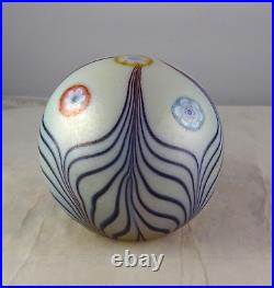 Ferro Murano Art Glass Italian Pulled Feather Vintage Paperweight