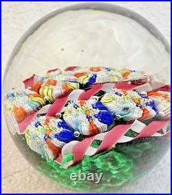 Field of Flowers MURANO ART GLASS FRATELLI TOSO Ribbons MILLEFIORI PAPERWEIGHT