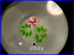 Francis Whittemore Pink Rose & Leaves Lamp Work Art Glass Paperweight