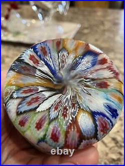 Fratelli Toso Murano Art Glass Millefiori Knob Paperweight Vintage Vtg