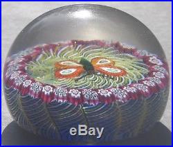 Glass Paperweight Orange Butterfly On Green Lace 2 ¾