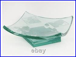 GUENTHER LUNA ART GLASS TRAY ON ETCHED GLASS BASE Disney Collectable Signed Art