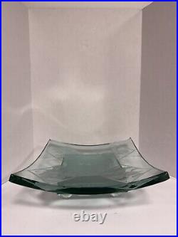 GUENTHER LUNA ART GLASS TRAY ON ETCHED GLASS BASE Disney Collectable Signed Art