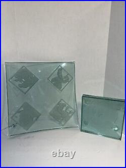 GUENTHER LUNA ART GLASS TRAY ON ETCHED GLASS BASE Disney Collectable Signed Art