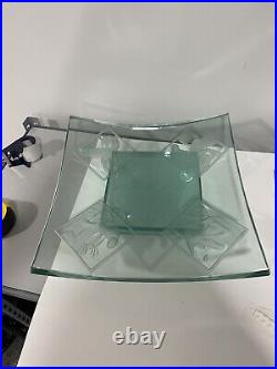 GUENTHER LUNA ART GLASS TRAY ON ETCHED GLASS BASE Disney Collectable Signed Art