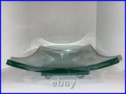 GUENTHER LUNA ART GLASS TRAY ON ETCHED GLASS BASE Disney Collectable Signed Art