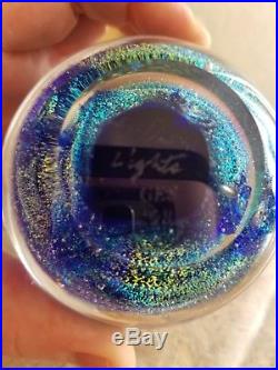 Glass Eye Studio Celestial Paperweight Northern Lights Blue Dichroic Art Glass
