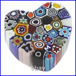 GlassOfVenice Murano Glass Millefiori Heart Paperweight Medium