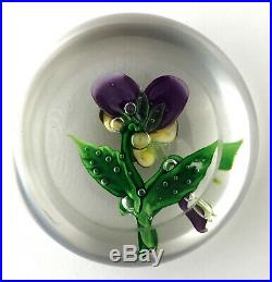 Gorgeous Clichy Pansy With Bud Antique Glass Paperweight