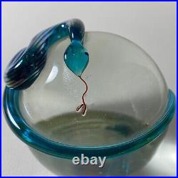 Gorgeous Correia signed/numbered art glass crystal & aqua 3-D snake paperweight