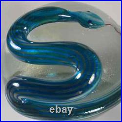 Gorgeous Correia signed/numbered art glass crystal & aqua 3-D snake paperweight