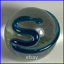 Gorgeous Correia signed/numbered art glass crystal & aqua 3-D snake paperweight