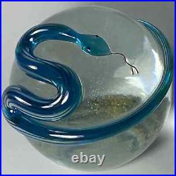 Gorgeous Correia signed/numbered art glass crystal & aqua 3-D snake paperweight