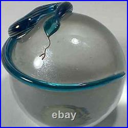 Gorgeous Correia signed/numbered art glass crystal & aqua 3-D snake paperweight