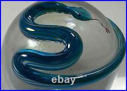 Gorgeous Correia signed/numbered art glass crystal & aqua 3-D snake paperweight