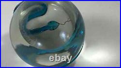 Gorgeous Correia signed/numbered art glass crystal & aqua 3-D snake paperweight