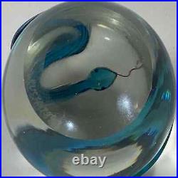 Gorgeous Correia signed/numbered art glass crystal & aqua 3-D snake paperweight